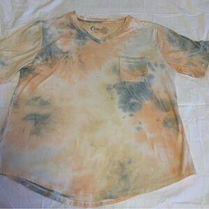 ZYIA Tie-Dye Short Sleeve Tee - Orange and Blue